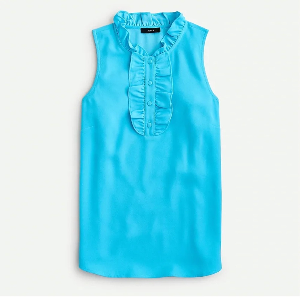 J crew ruffled sleeveless top 365 crepe blue XS